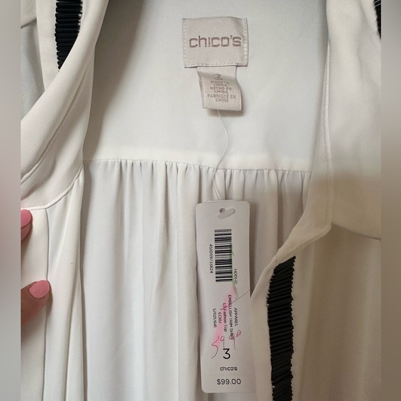 New Chicos Ivory Embellished Trim Dress Blouse Women’s 3 - Picture 6 of 10